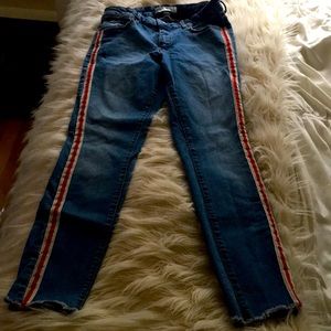 Zara side low rise striped stretch denim jeans